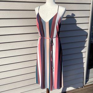 Erina Mauve Multi Stripe Belted Midi Slip Dress